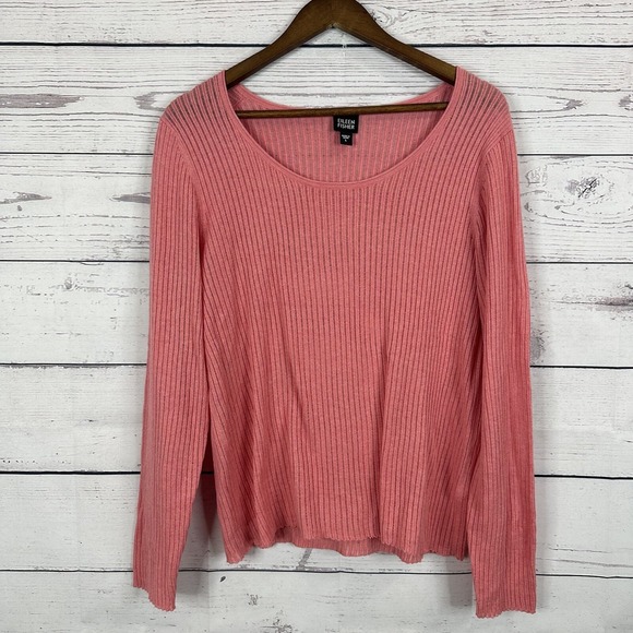 Eileen Fisher Sweaters - Eileen Fisher Sweater Womens Large Pink Cotton Light‎ Weight Open Knit Pull Over